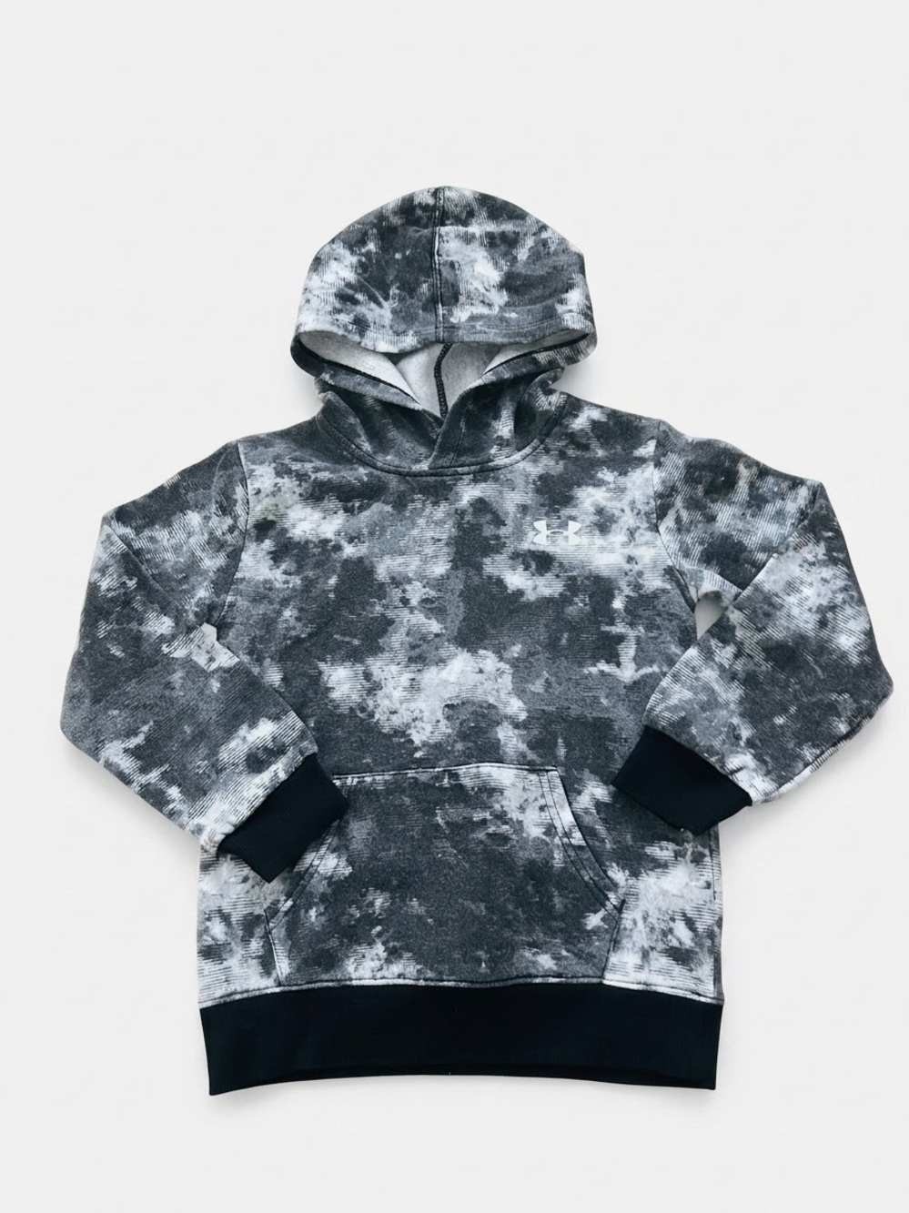 Under Armour Boys Size 7 Grey Black Tie Dye Fleece Pullover Hoodie